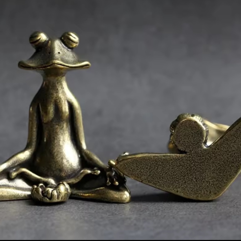 Yoga Frog Meditative Frog Figurine in Bronze Finish - Picture 2 of 5